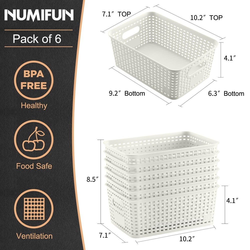 Plastic Storage Baskets 6 Pack Sturdy Storage Organizer Basket Woven Plastic ...