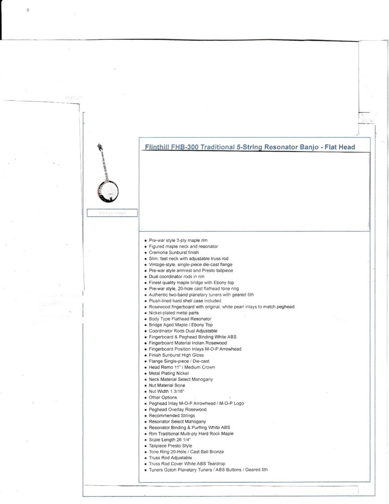  Flint Hill  FBH 300 5 String Bluegrass Banjo