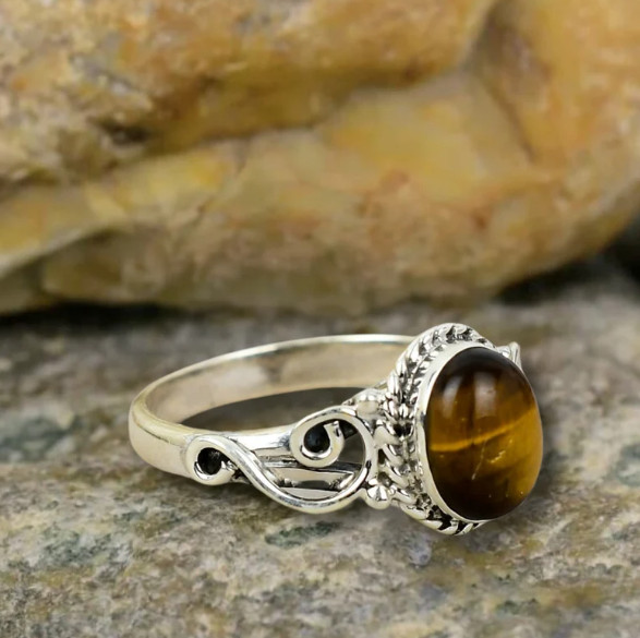 Tiger's Eye Ring Solid 925 Silver Handmade Statement Women Ring All Size SR542