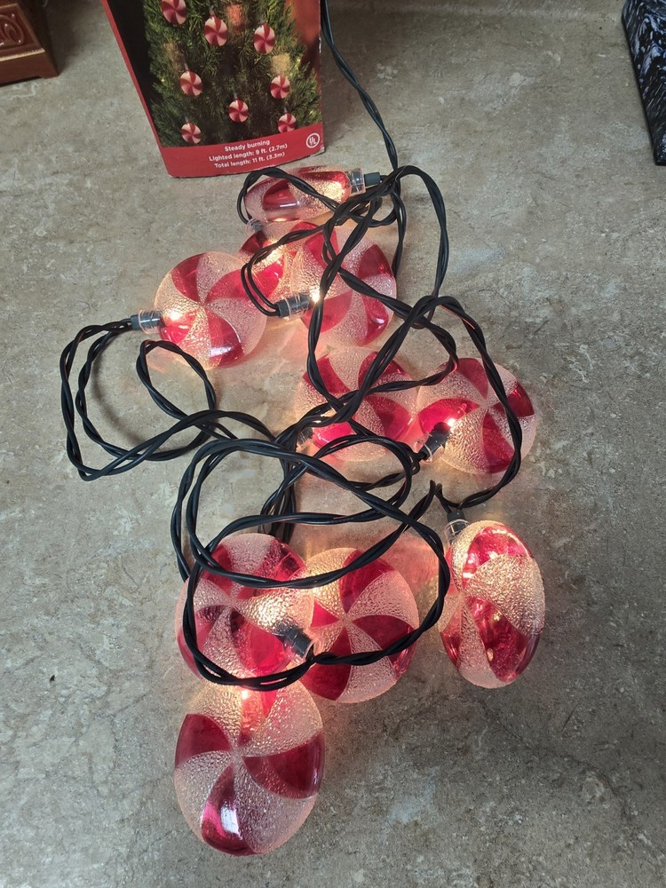 Vintage Holiday Style Christmas Peppermint String Lights 9 Ft. 10 Peppermints
