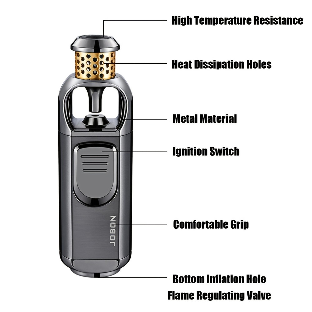 Metal Torch Lighter-Refillable Butane Jet Adjustable Blue Flame Lighter