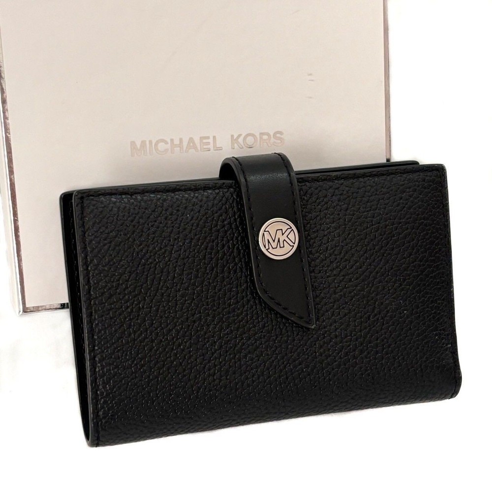 MICHAEL KORS Medium Wallet Black Leather Logo Used