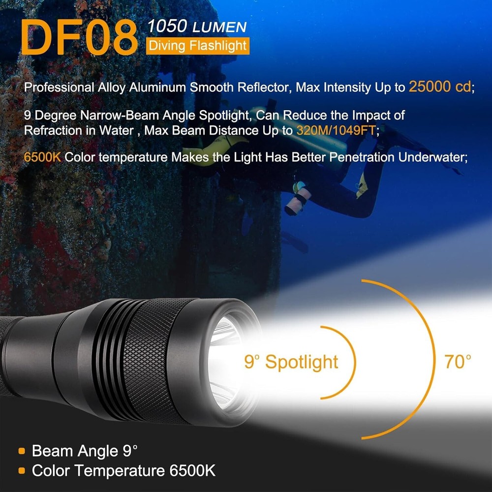 Waterproof Diving Torch with 1000 Lumens Brightness - Night Dive Essential