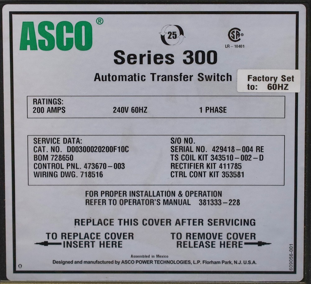 ASCO Power Transfer Switch, for parts