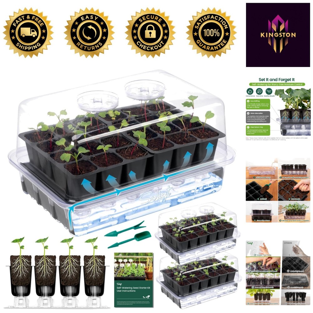 Compact Self Watering Seed Starter Tray with Adjustable Vents - 72 Cell Set
