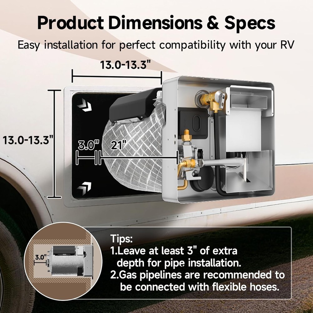 RV Water Heater 6 Gallon Tank Propane Gas & Electric with Powered Anode Rod
