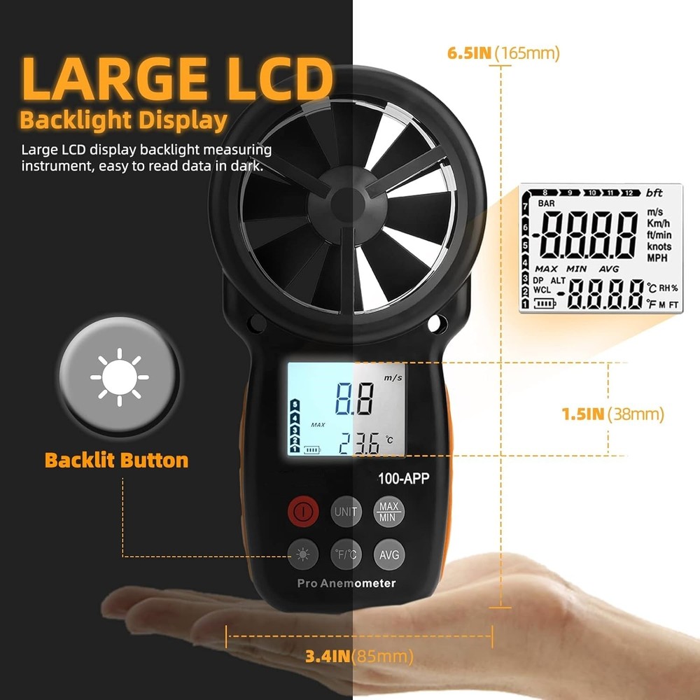 Anemometer Handheld Digital Wind Speed Meter 30m/s Wind Temperature Data Logger