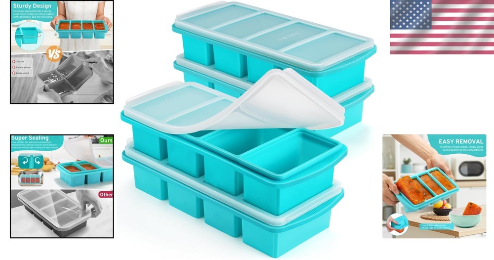 Versatile 1 Cup Silicone Freezer Molds - Aqua 4-Pack for Meal Prep & Storage