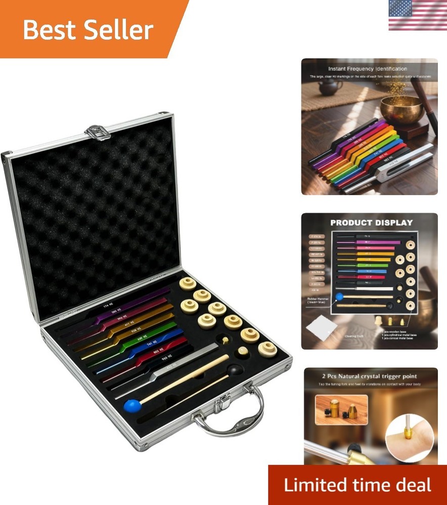 Versatile 10-Piece Solfeggio Fork Set - Meditation, Therapy, and Chakra Healing