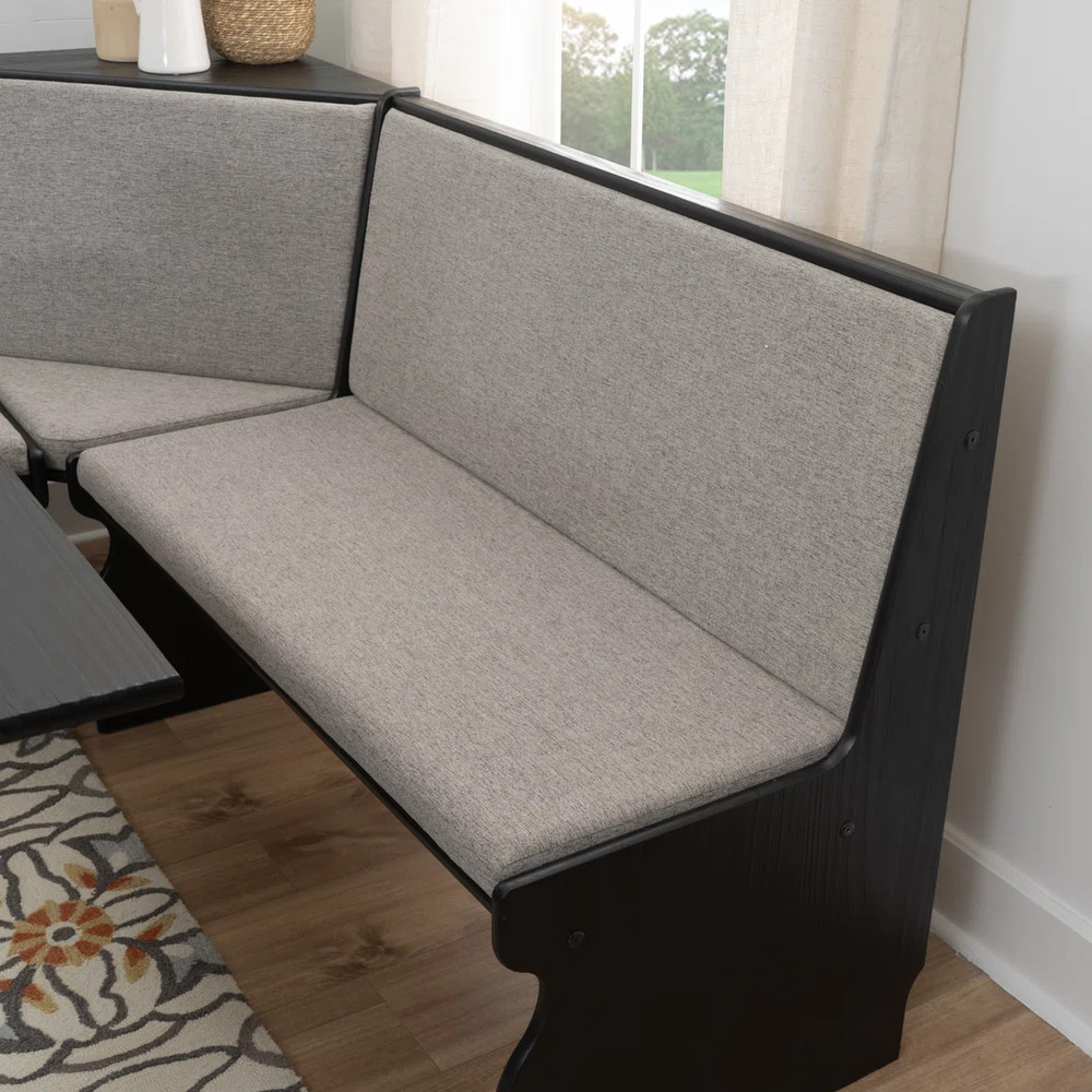 3 pc Gray Black Top Breakfast Nook Dining Set Corner Booth Bench Kitchen Table