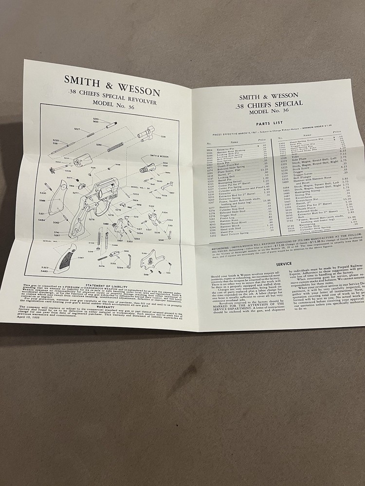 Factory Original Smith & Wesson Model 36 Manual S&W