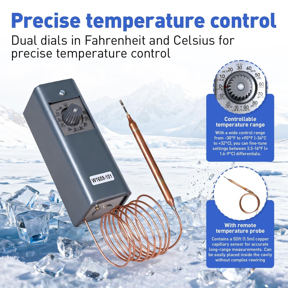 W1609-101 Refrigeration Thermostat Temperature Controller Remote Control Bulb...