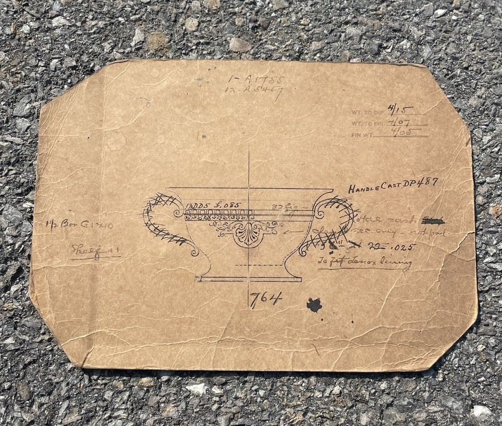 Antique Reed & Barton Co Silver Dish Prototype Blueprint Pattern Sketch Design