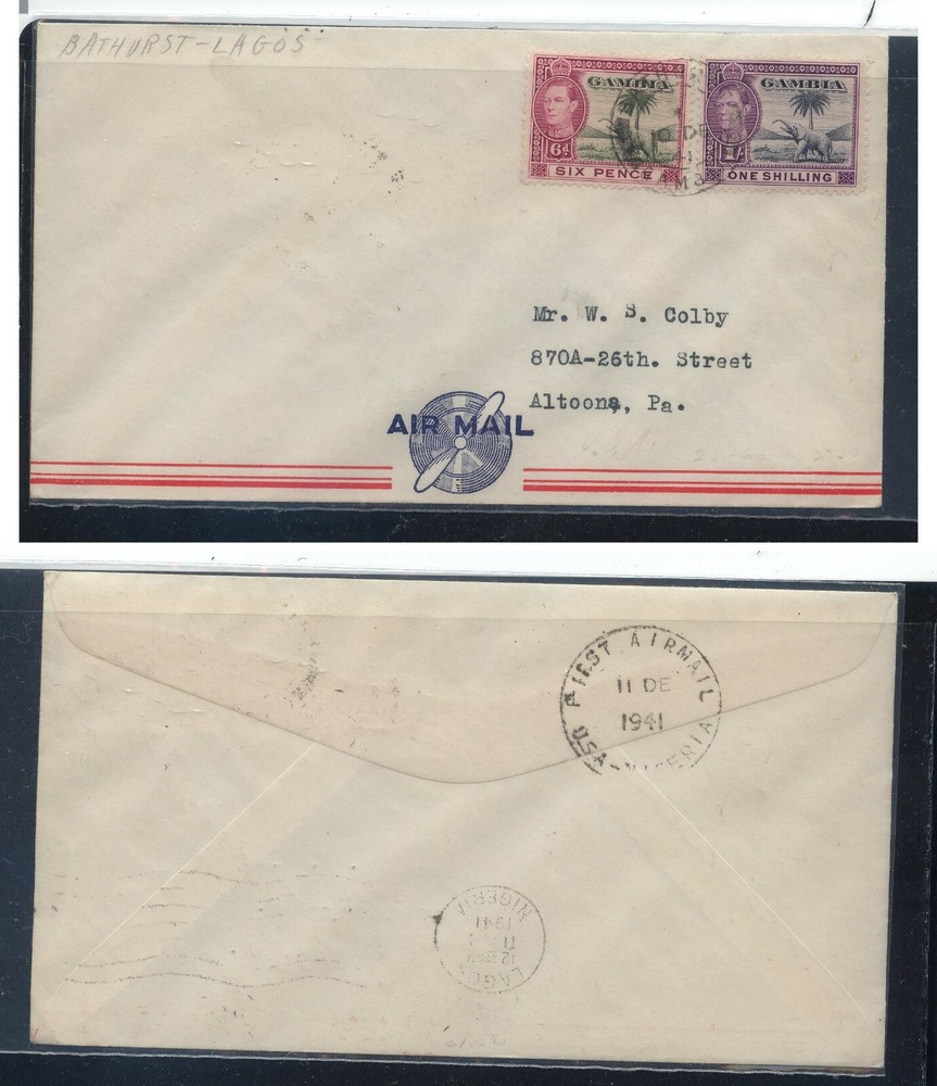 Gambia  first  flight  cover  to  US