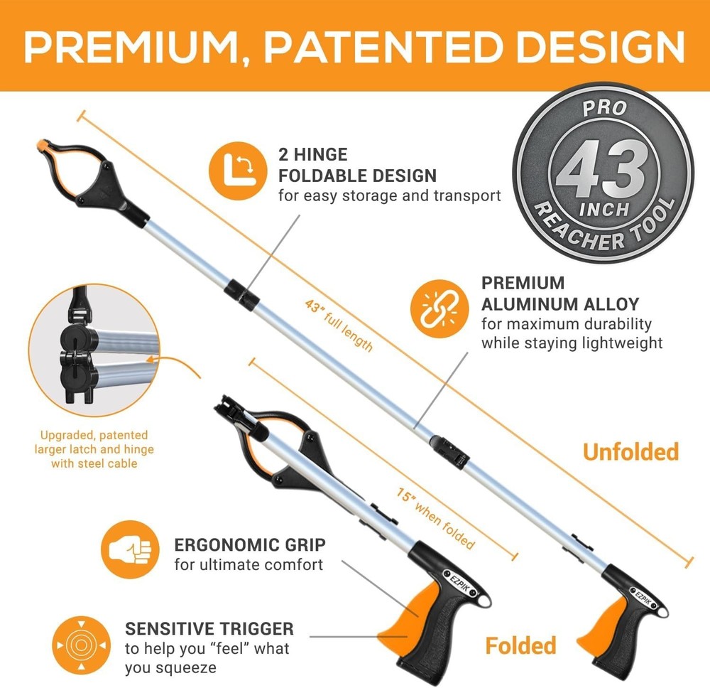 Foldable 43" Grabber Reacher Tool for Elderly