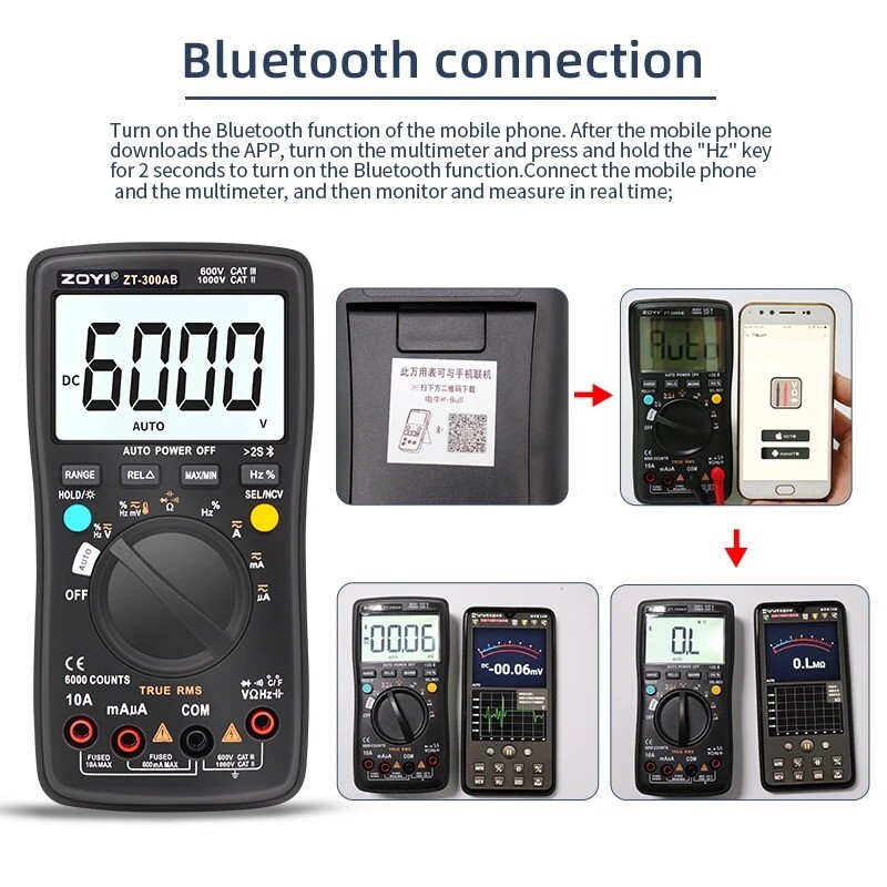 Wireless Digital Multimeter True RMS Manual/Auto Ranging 6000 Counts DMM Voltage