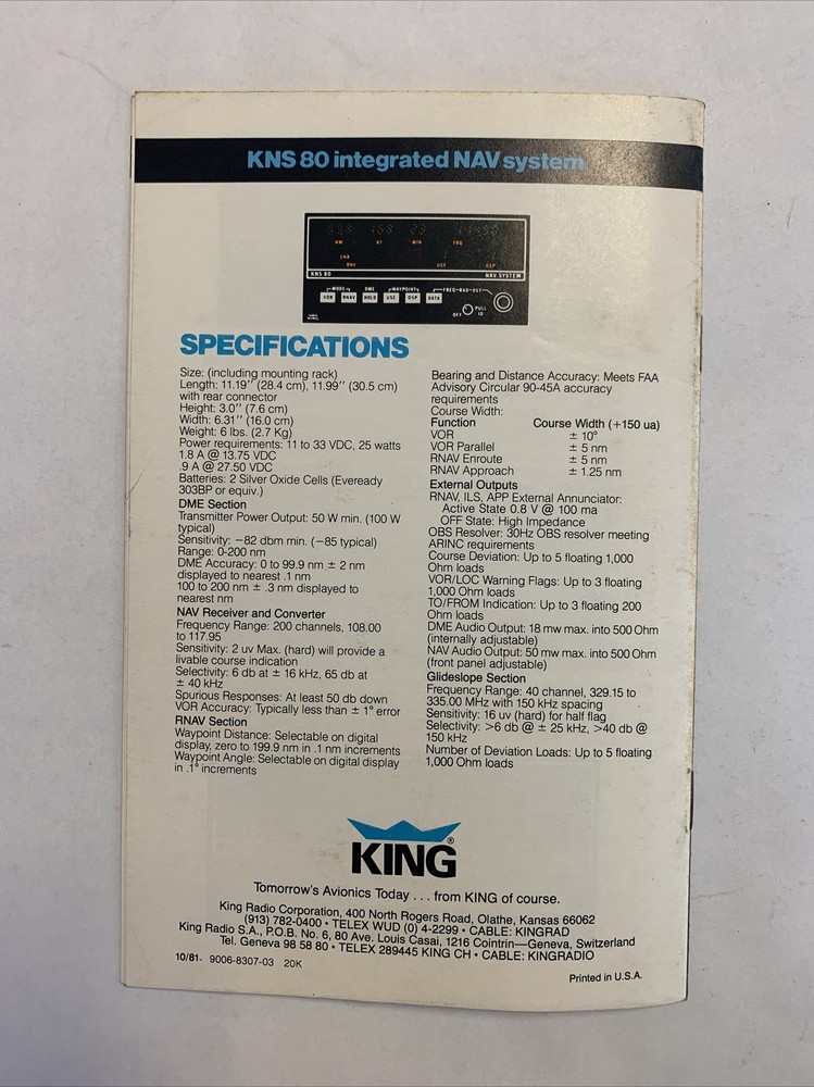 King KNS 80 Pilot's Guide