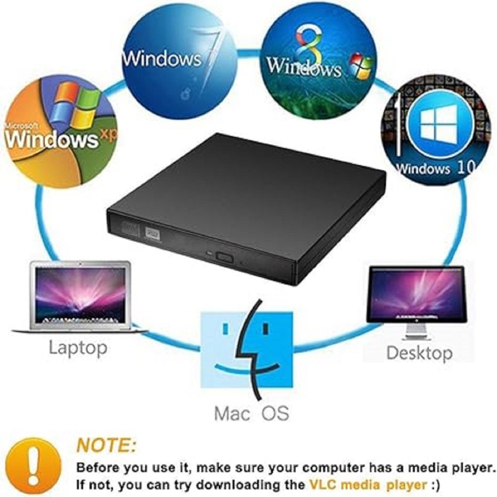 Slim External CD DVD Drive USB 2.0 Disc Player Burner Writer For Laptop PC Mac