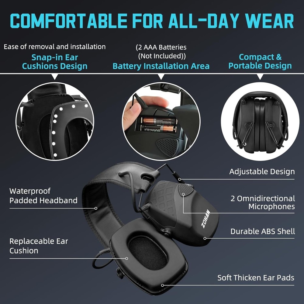 EM054 Electronic Ear Protection for Shooting Range with Sound Amplification N...