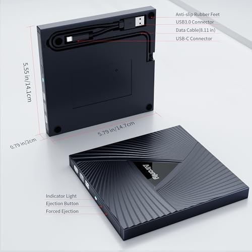External CD/DVD Drive USB 3.0 & Type-C Portable CD Burner Reader