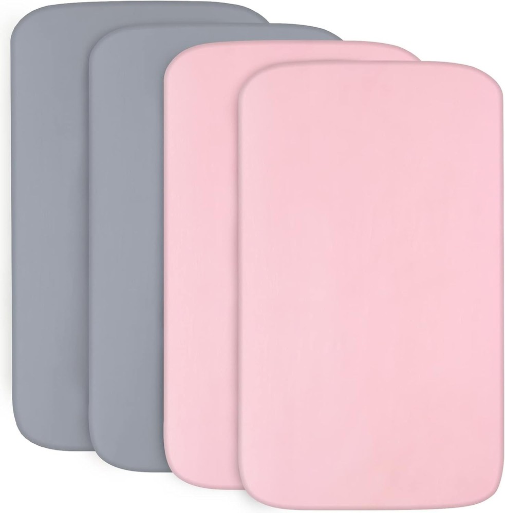 4-Pack Fitted Pack N Play Sheets Soft & Breathable Baby Sheets Multi-Colors