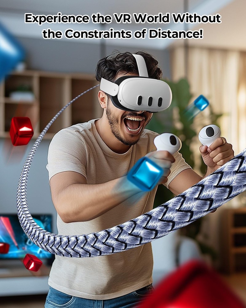 16FT Gold-Plated Link Cable for Oculus Quest 3/2 & PC VR - 5Gbps Fast Transfer