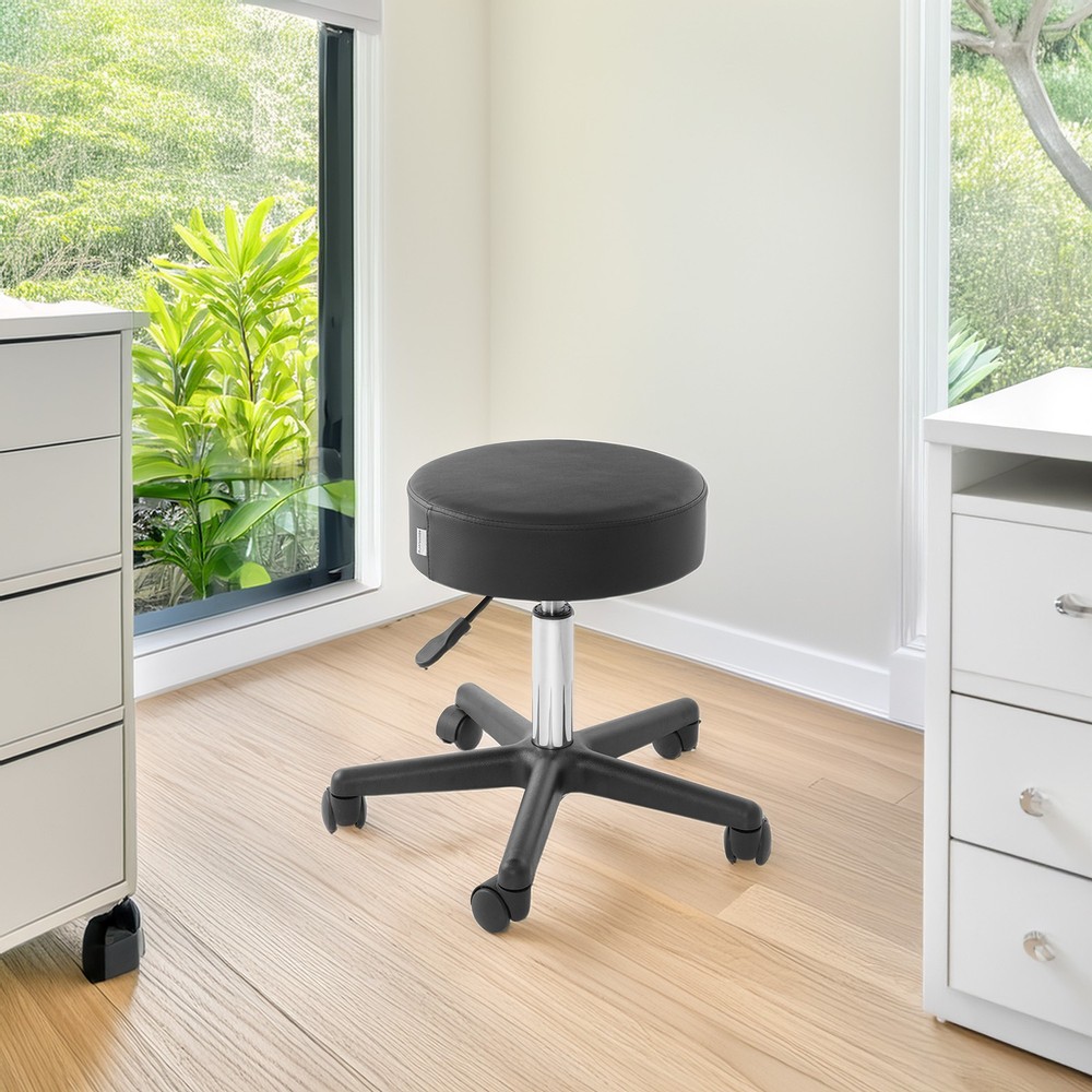 OPEN BOX - Rolling Hydraulic Salon Stool with Adjustable Swivel - Black
