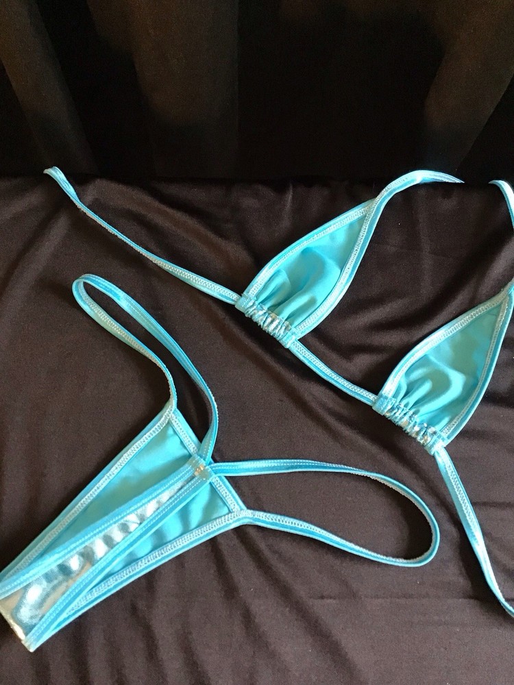Exotic Dancer Stripper Rave Custom Micro Style Metallic Ocean Blue New