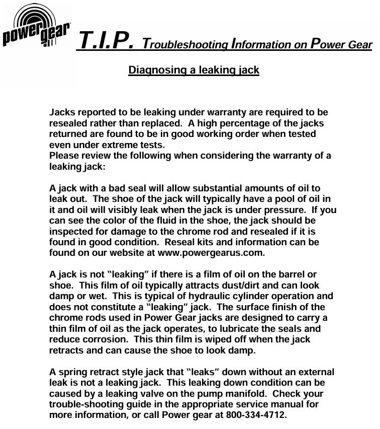 Power Gear Leveling Jack 800138S 500759 500932 500833 500843 501004