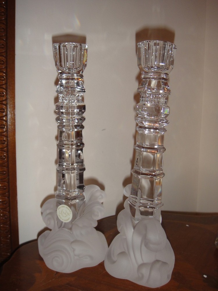 Lenox Crystal Lighthouse Candlestick Pair New In Box