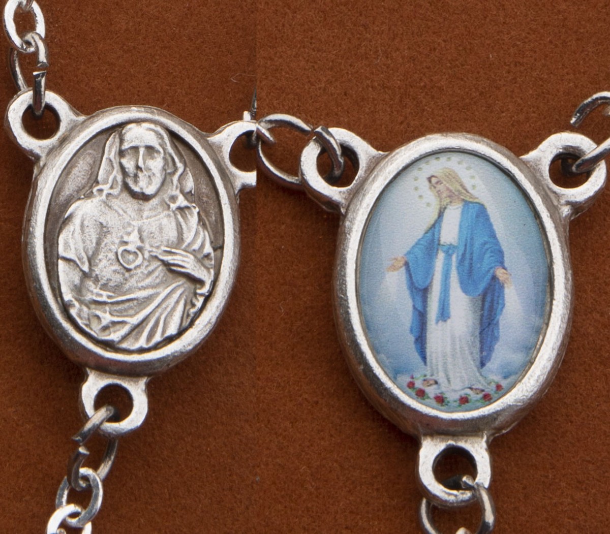 Women's Miraculous Medal Catholic Rosary Beads Blue Glass Beads Divine Mercy
