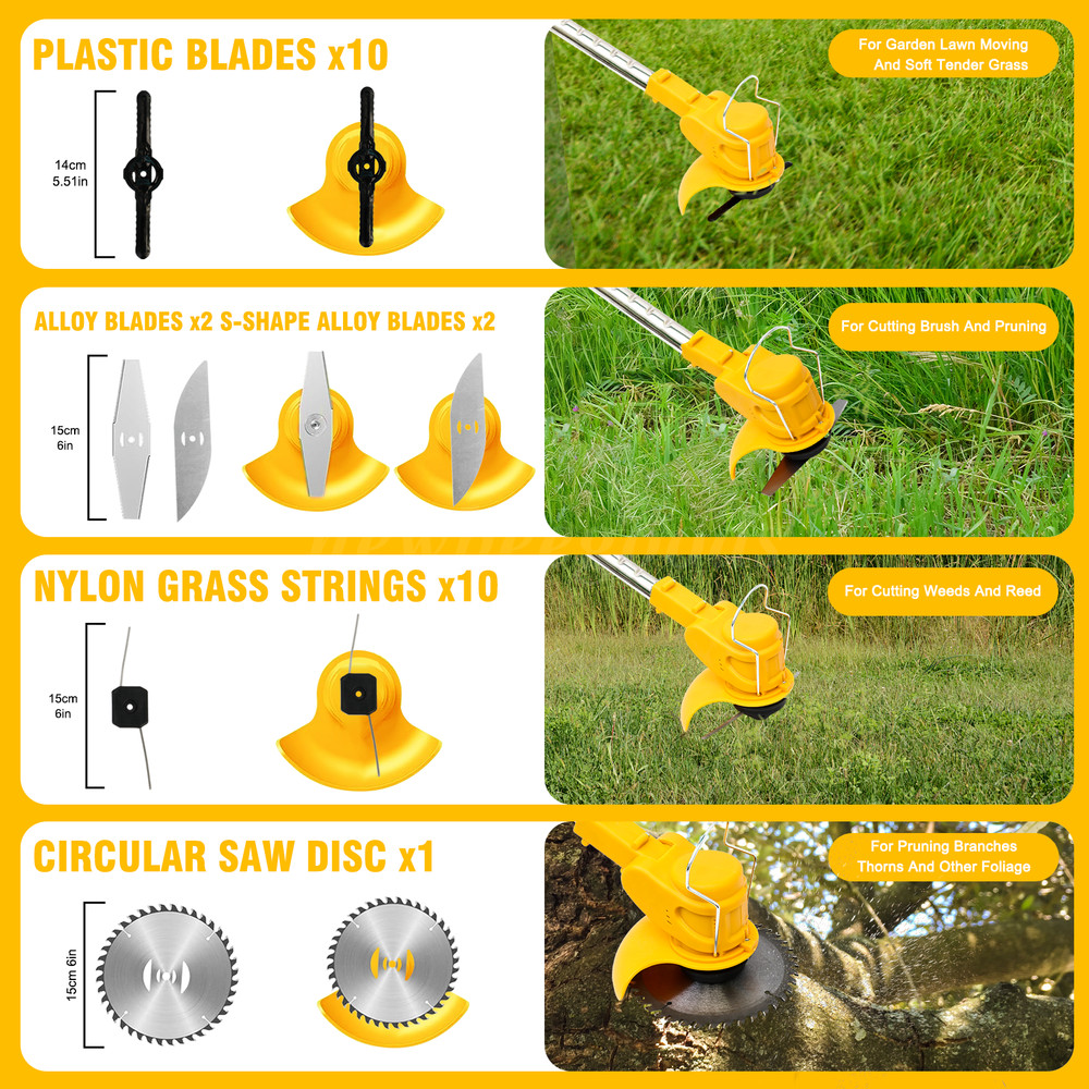 Cordless String Trimmer, Edger WeedWhacker Grass Eater Lawn Cutter w/2* Battery