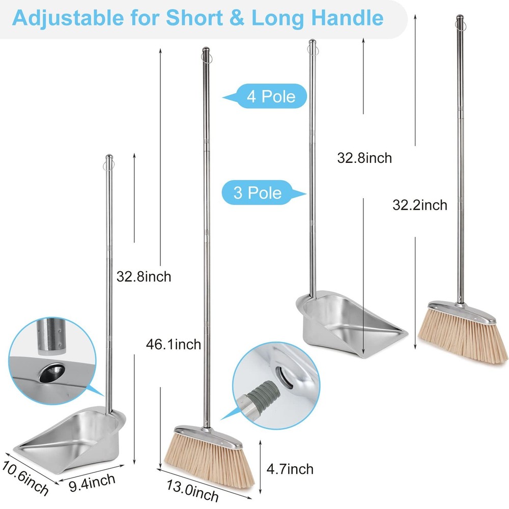 VOOWO Broom and Dustpan Set, Silver Set