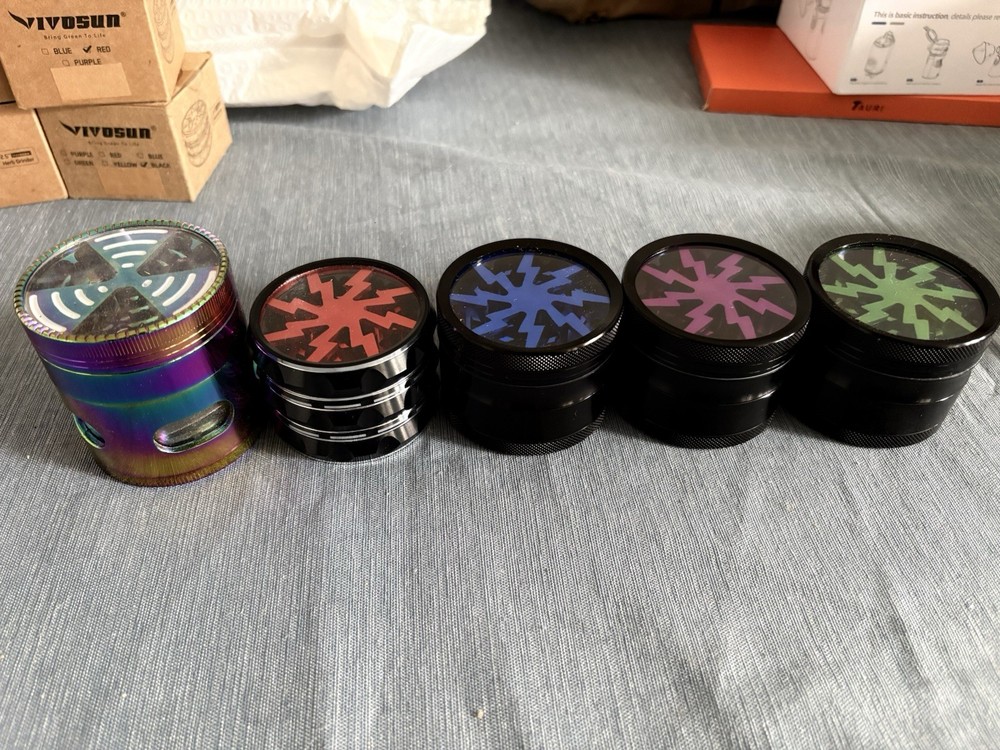 5 Pack Manual Spice Grinder Mixed Colors 4 Layer Kitchen Crusher Bulk