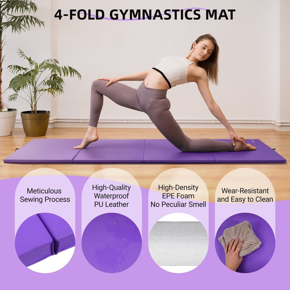 4ft x 10ft x 2in Folding Gymnastics Mat Extra Large 4-Panel Exercise Mat