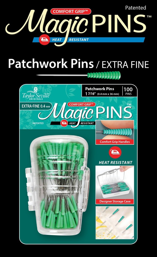 Taylor Seville Magic Pins - Patchwork Extra Fine-Green 100/Pkg