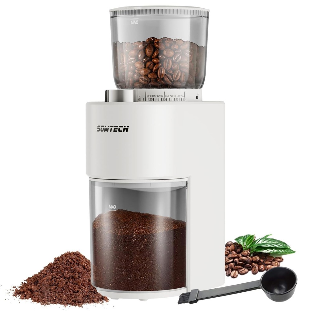 SOWTECH Conical Burr Coffee Grinder, Adjustable Electric Mill, 38 Precise Grind
