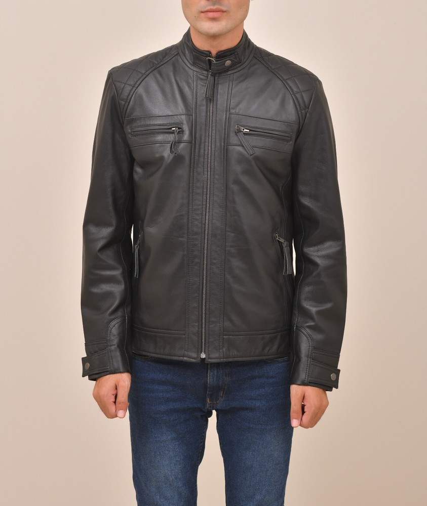 Men's Quilted Black Genuine leather jacket