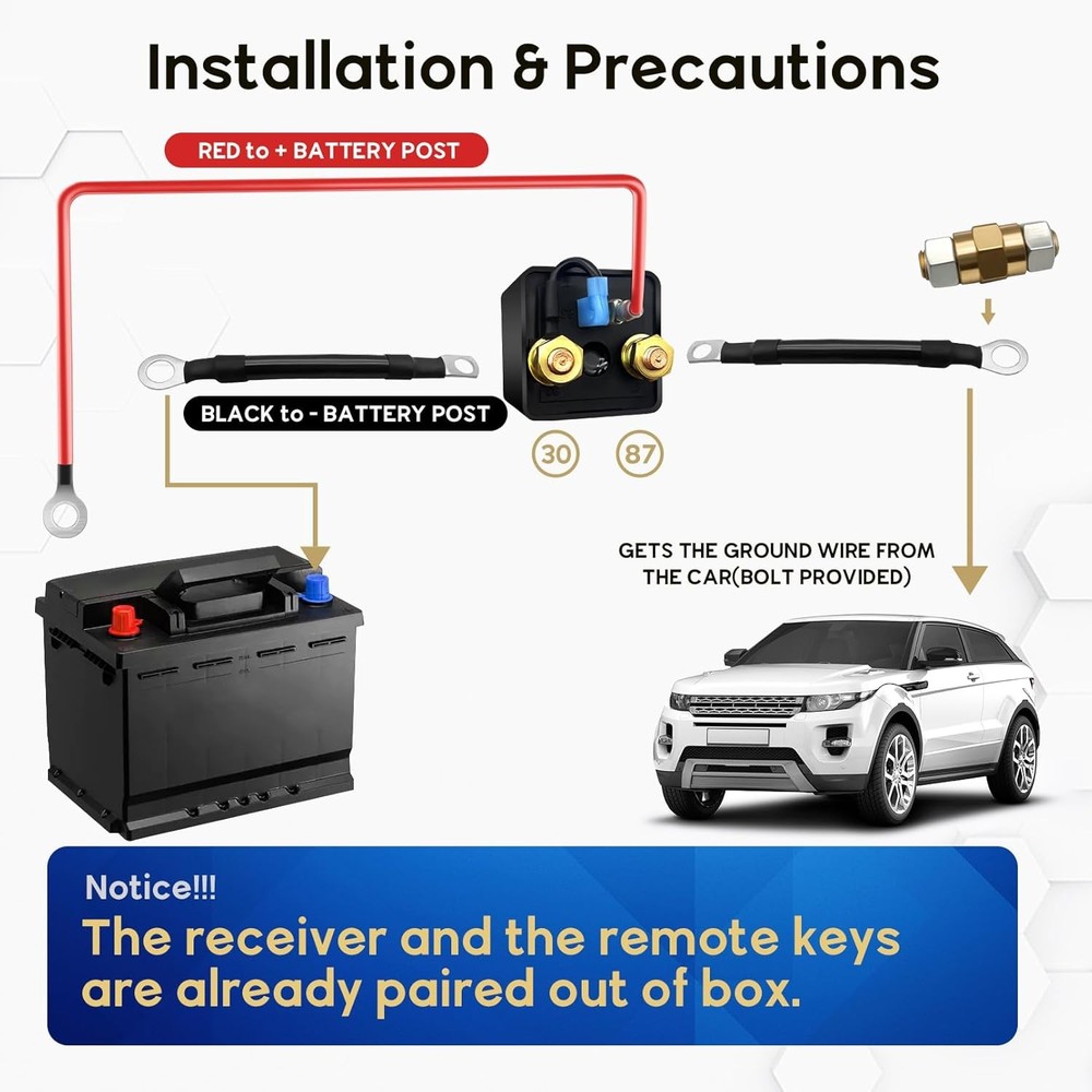 Side Post Remote Battery Disconnect Switch 12V, 250A Remote Battery Kill Switch