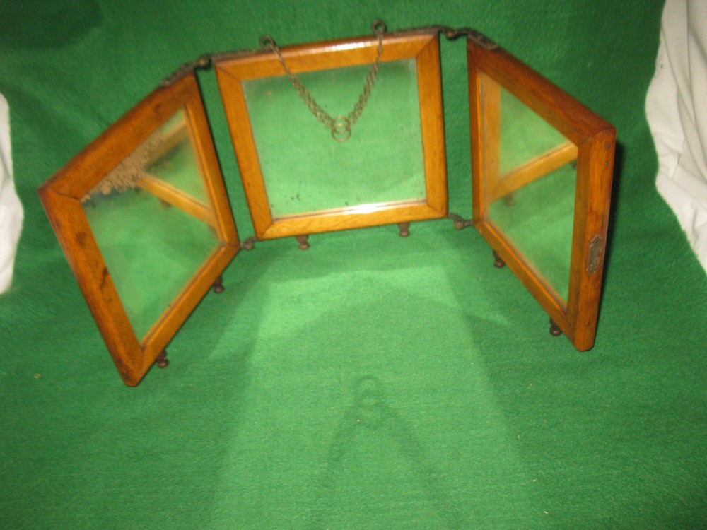 Antique 3 Panel Folding Hanging or Table Top Mirror