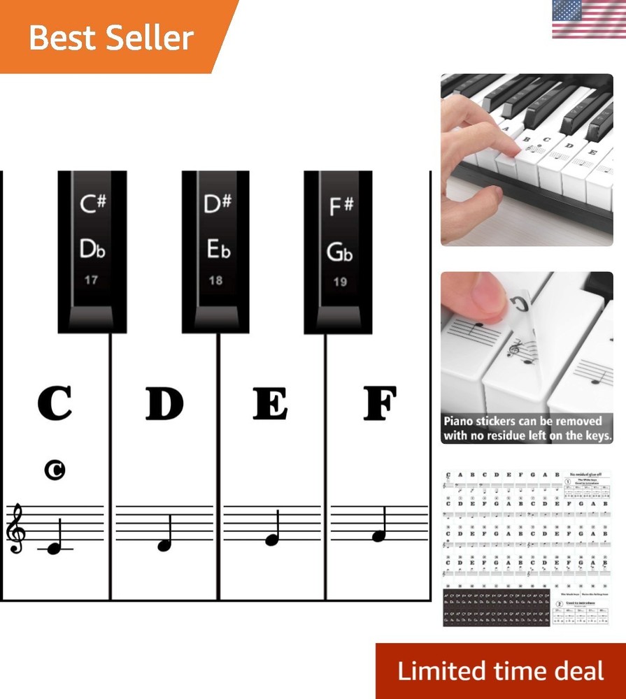 Piano Keyboard Stickers - 88 Elegant and Reusable Labels for Easy Note Learning