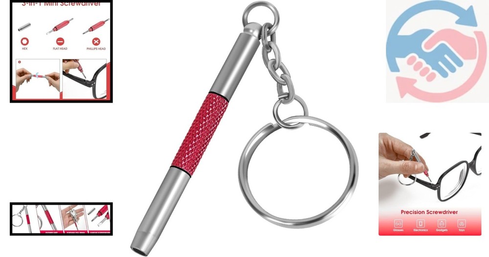 Versatile Eyeglass Screwdriver Tool with Keychain - Compact & Durable Red Design
