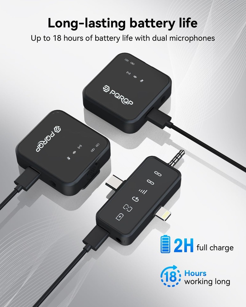 PQRQP 3 in 1 Microphone for iPhone/Android/Camera, Wireless Mini, Ebony Black