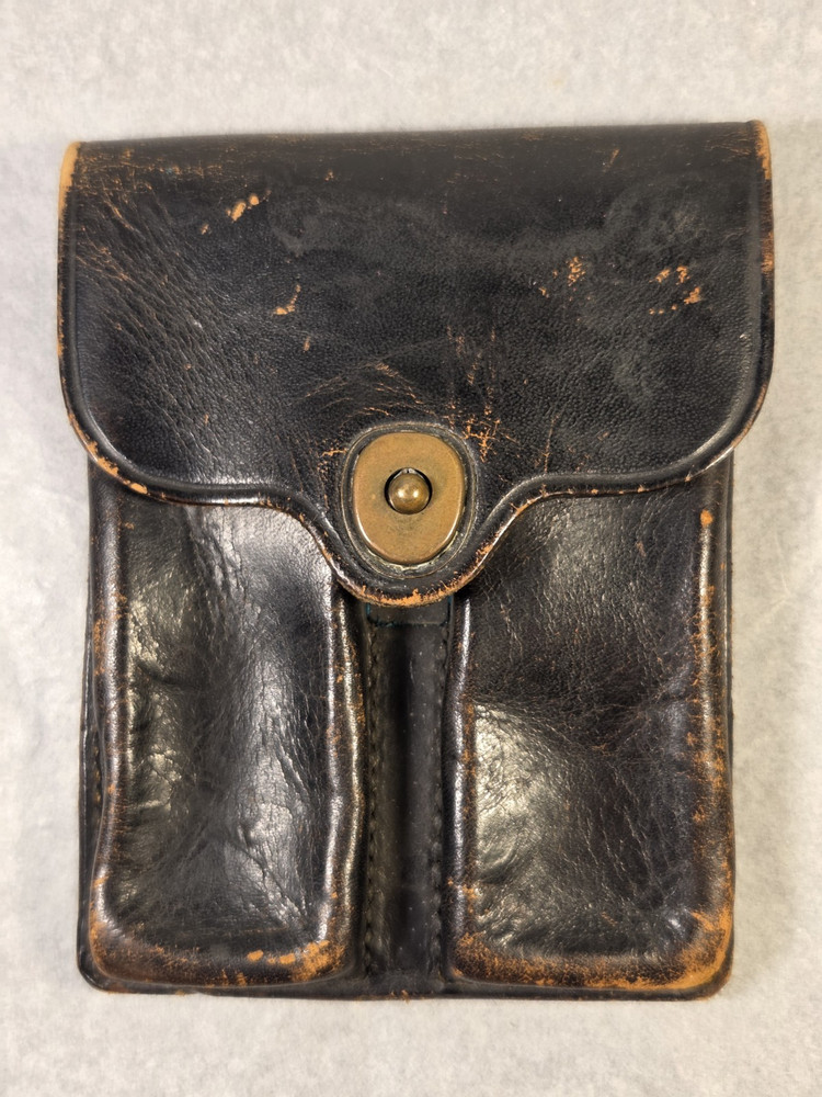 Post WW2 US Army M1923 Black Leather MP Magazine Pouch Colt 45 - Dtd 1948 - JQMD