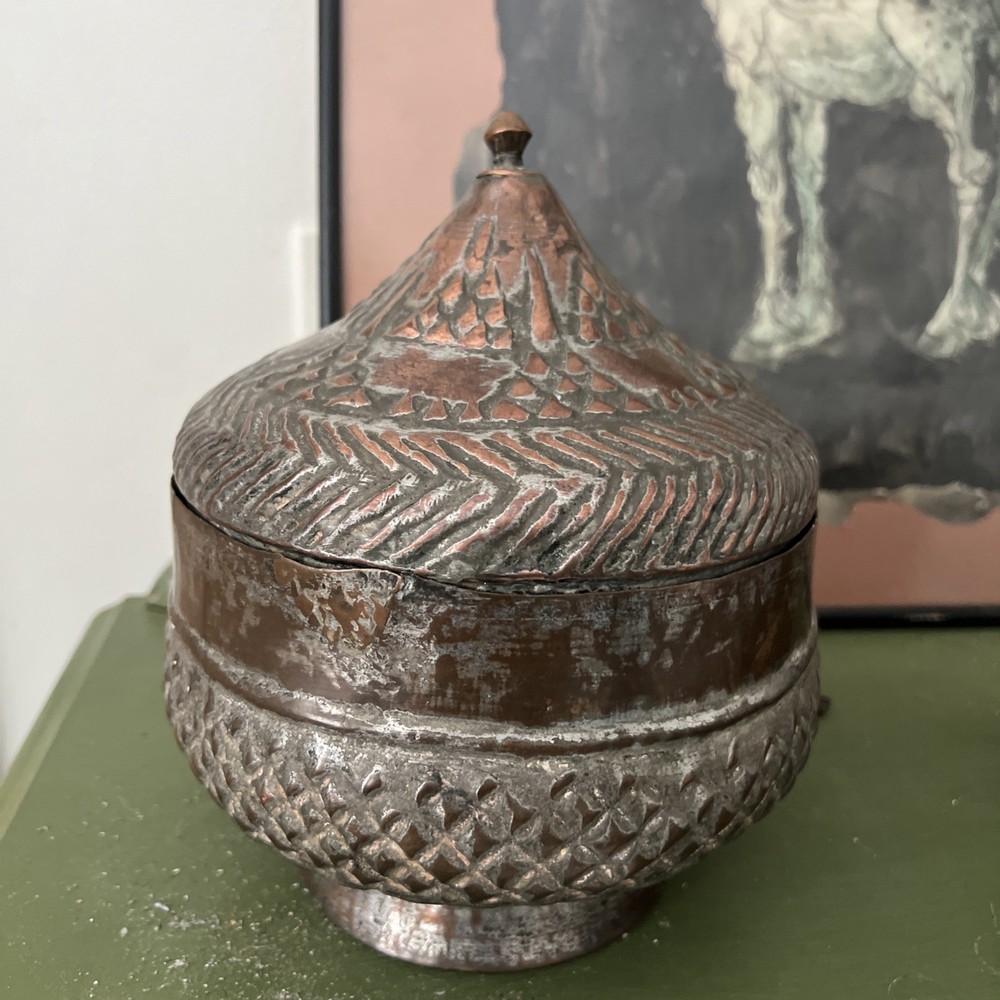 Vintage Hand Hammered Copper Plated Lidded Storage Container