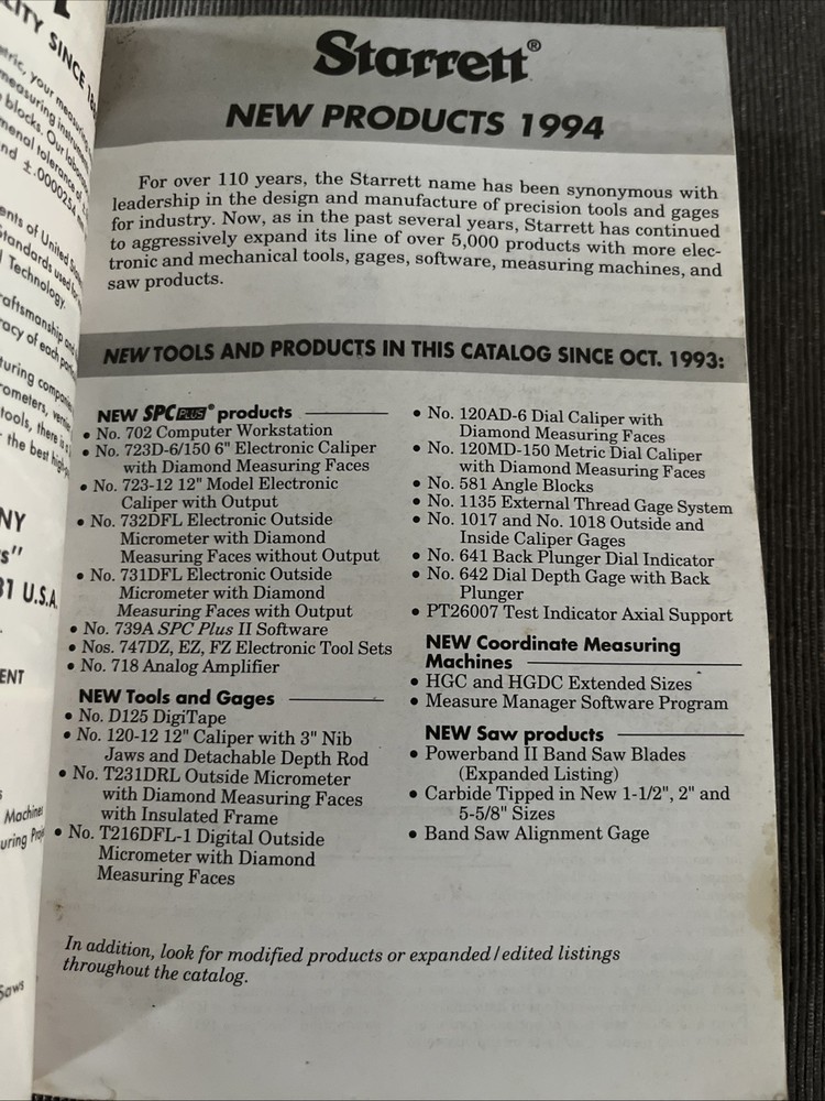 Starrett Third Edition Catalog 1994 No 28