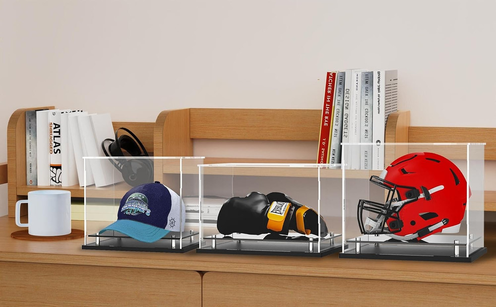 Clear Acrylic Hat Display Case Baseball Cap Helmet Stand Metal Base