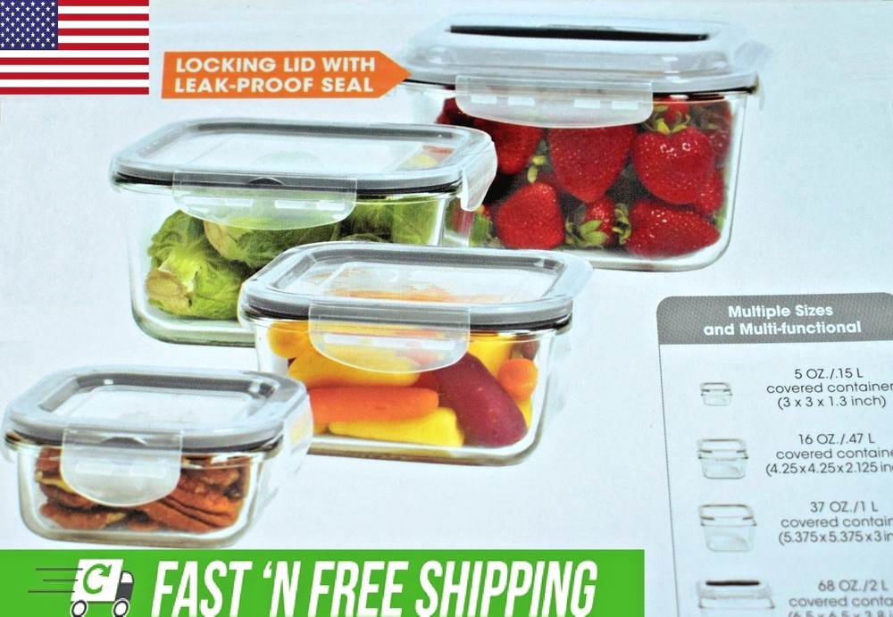 Square Glass storage Container LOCKING LID LEAK-PROOF SEAL THERMAL SHOCKPROOF