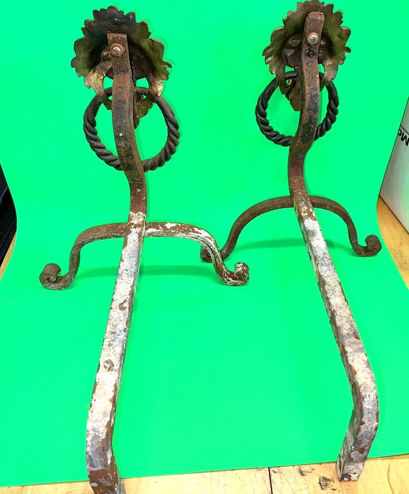 Very Nice Iron & Bronze Lion Andirons