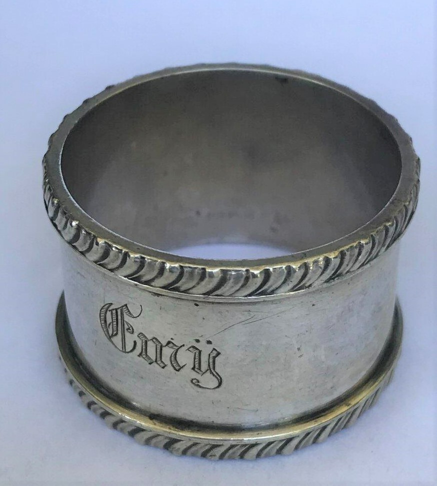Antique German 800 Silver Napkin Ring "Emy" name engraving
